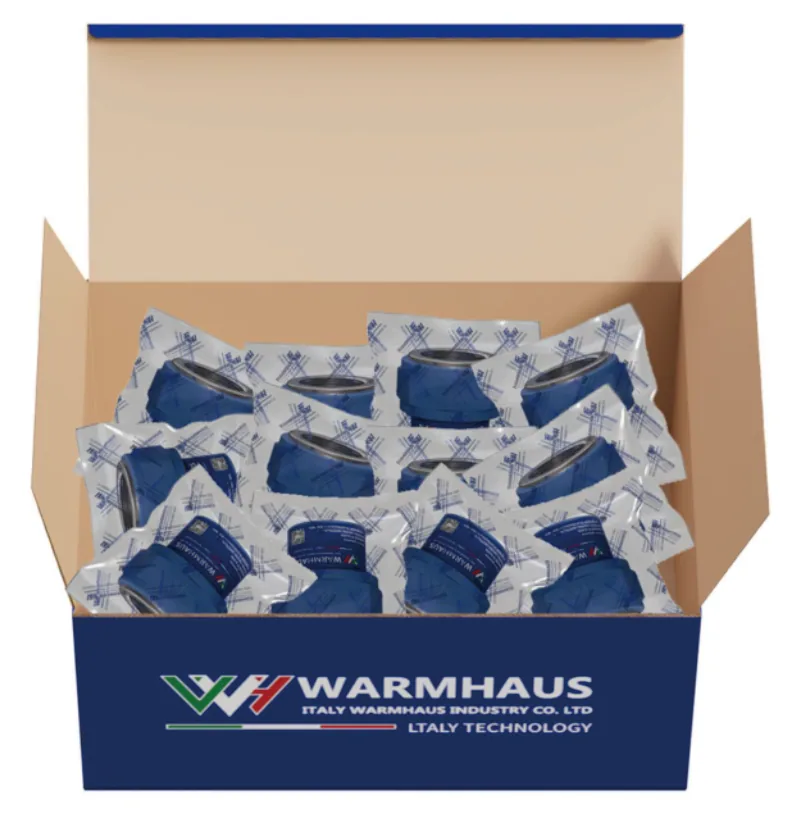 Export cartons, polybags and coil wrap for brass pipe fittings stacked and marked ready for a container