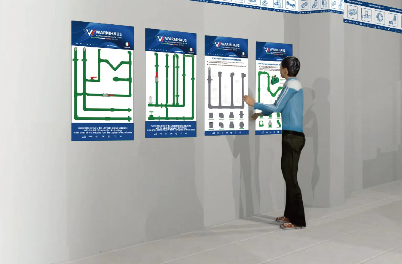 WARMHAUS point-of-sale display material for distributors, showing branded shelf units and printed product literature