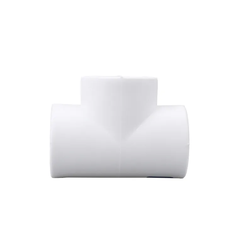 White PPR equal tee photographed on a white background showing its three fusion sockets