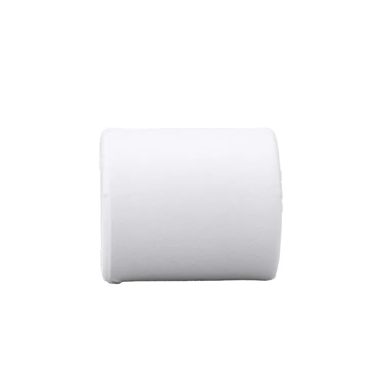 White PPR end cap shown as a product close-up, with the socket-fusion bore facing the camera